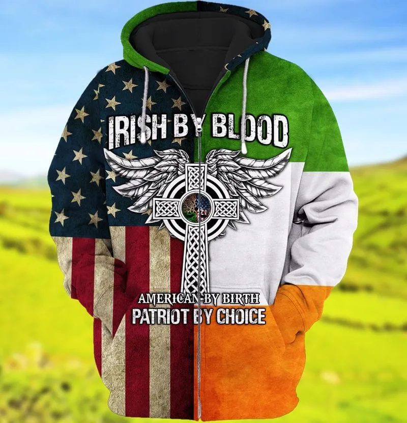 3D All Over Print Irish By Blood St Patrick's Day Shirt, American By Birth Patriot By Choice 3D Shirt