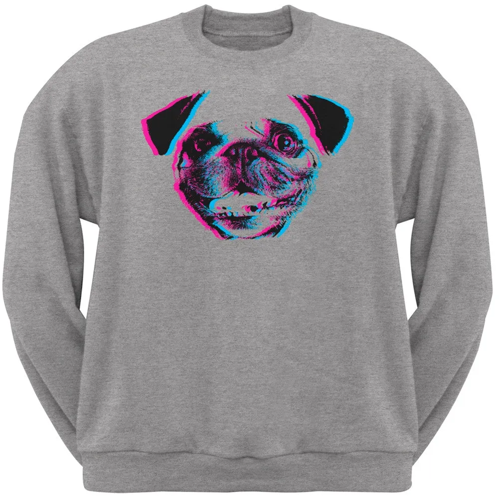 3D Pug Face Black Adult Crew Neck Sweatshirt