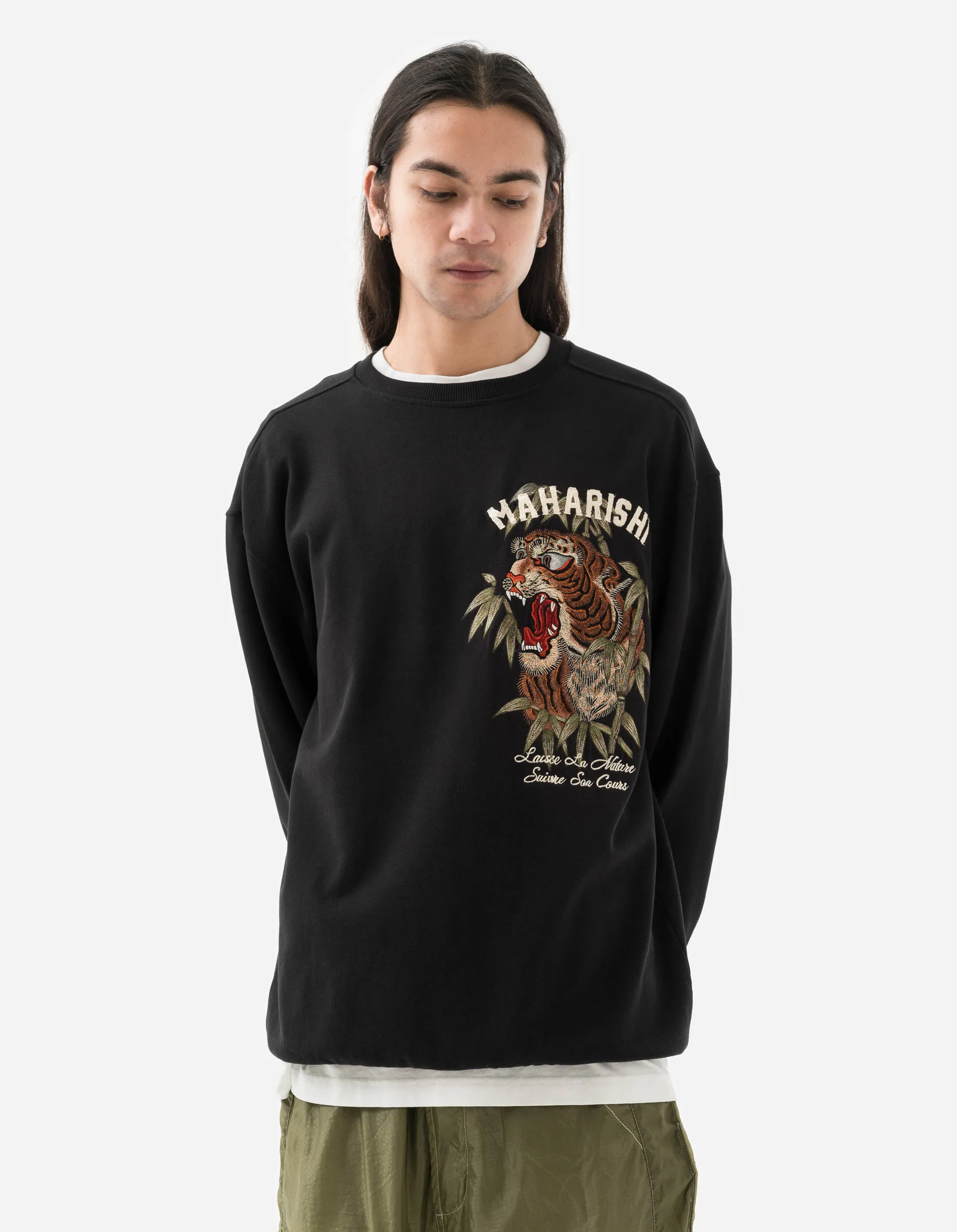 5101 Maha Tiger Embroidered Crew Black