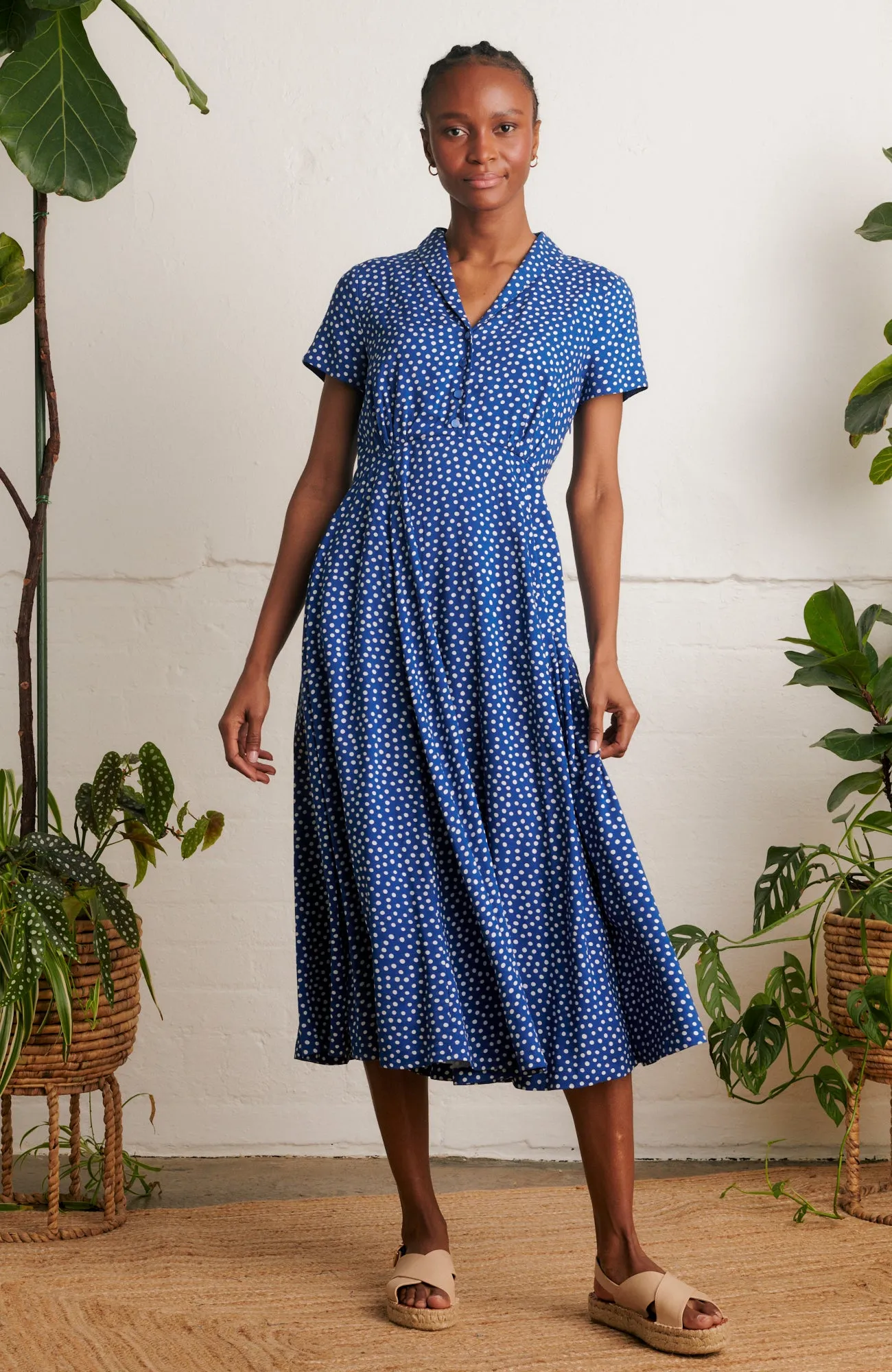 Adele Blue Scattered Spot Dress