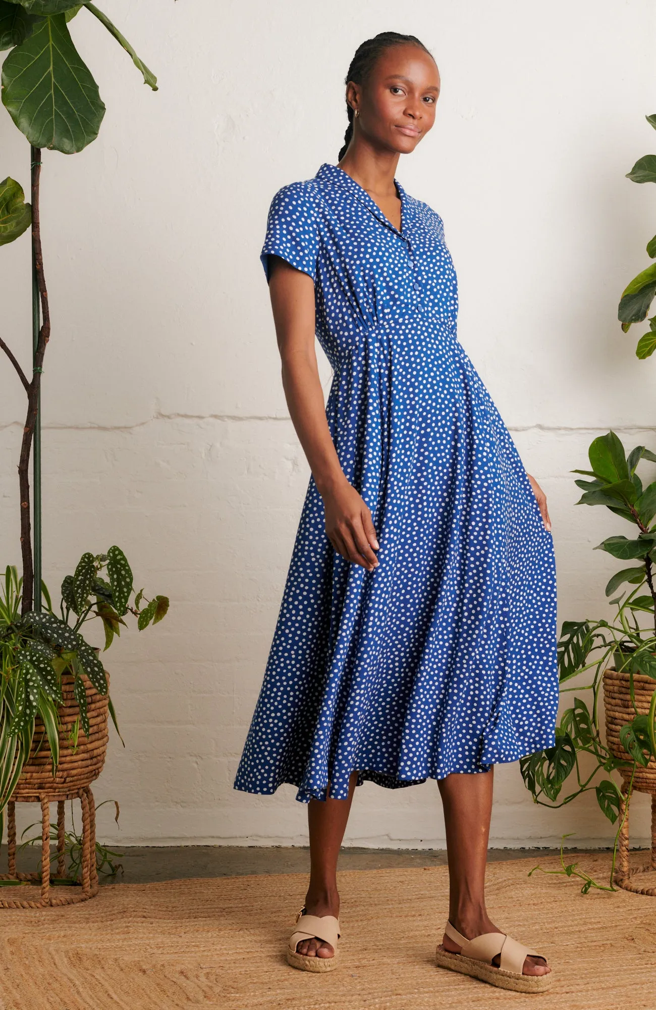 Adele Blue Scattered Spot Dress