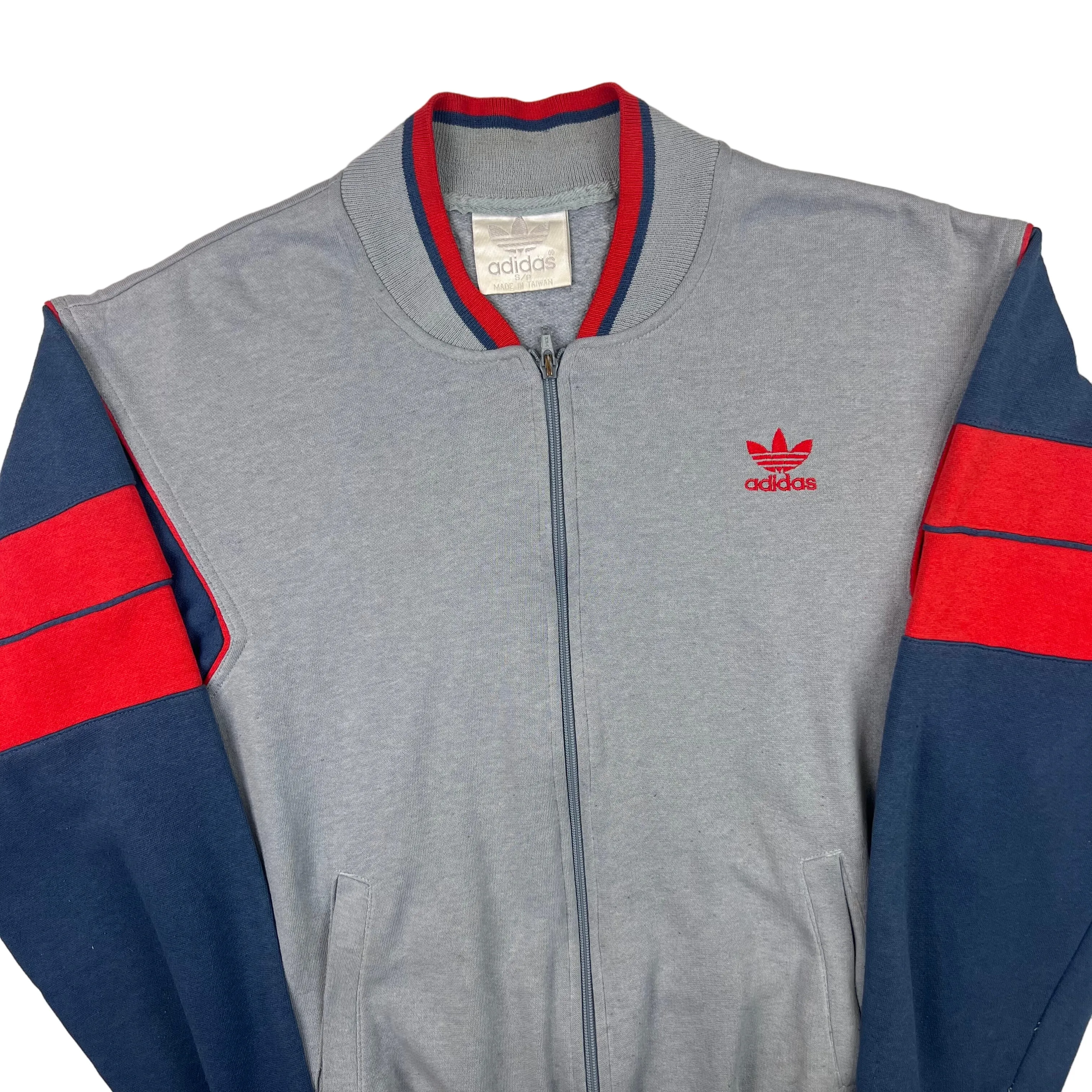 Adidas 80's Full Zip Track Sweatshirt Grey Blue Red