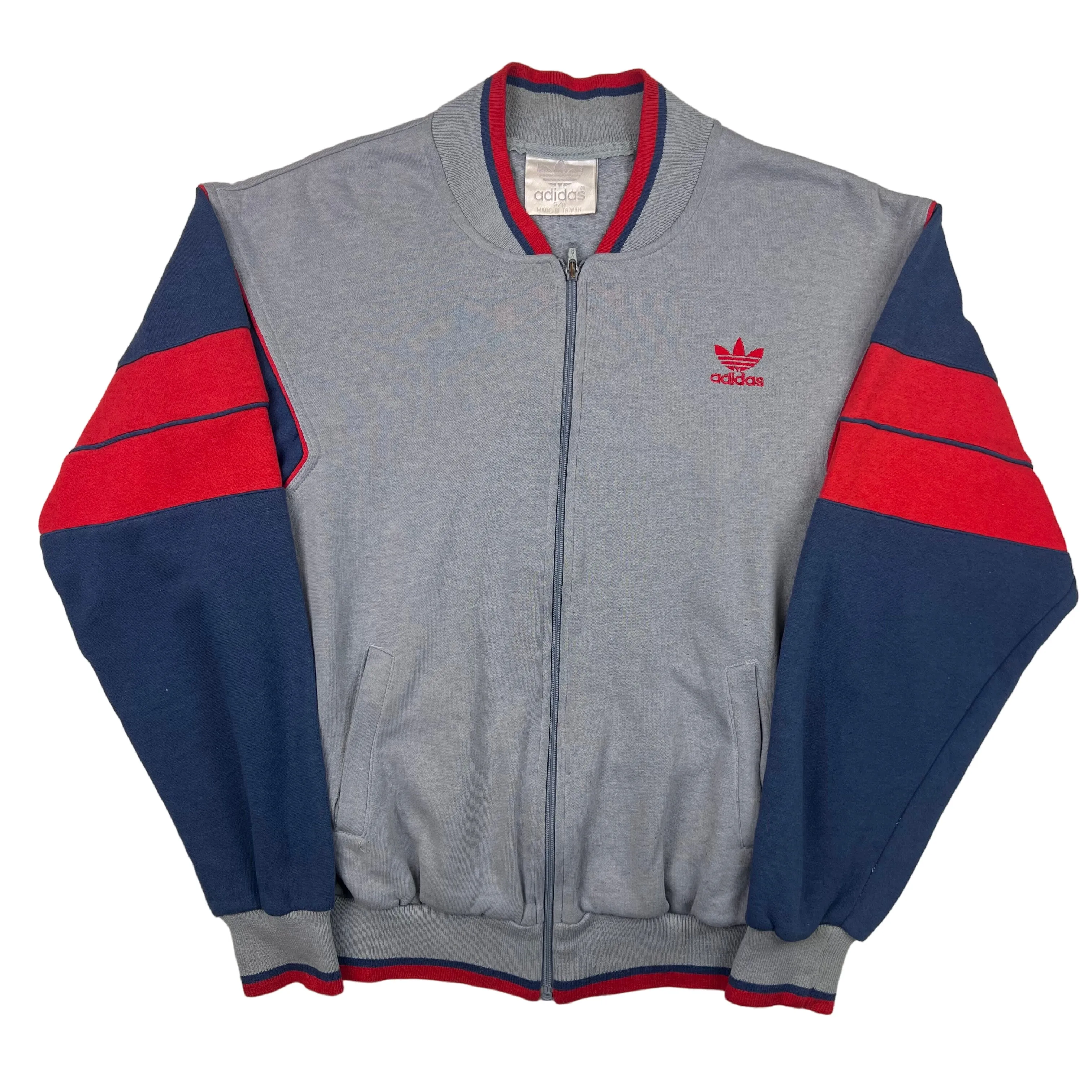 Adidas 80's Full Zip Track Sweatshirt Grey Blue Red