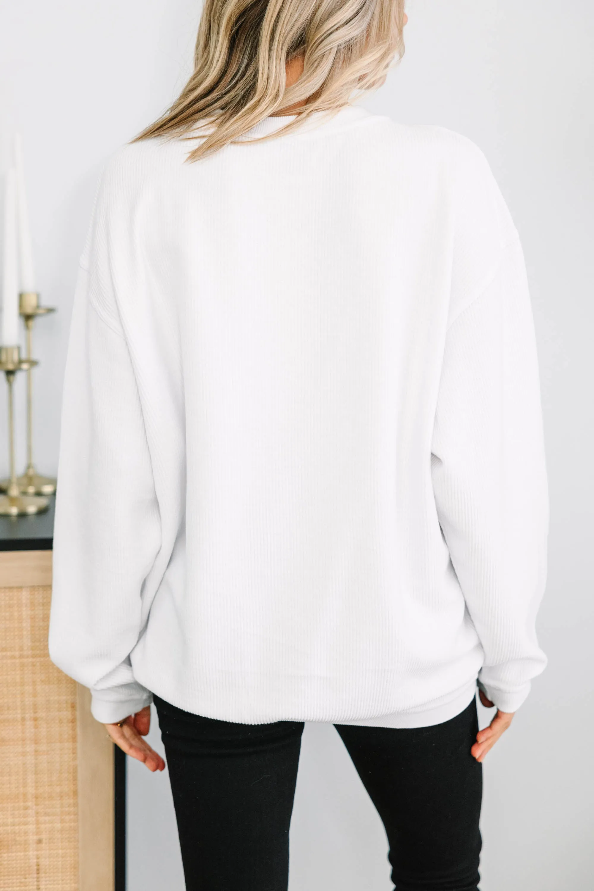 All The Fall Vibes White Corded Graphic Sweatshirt