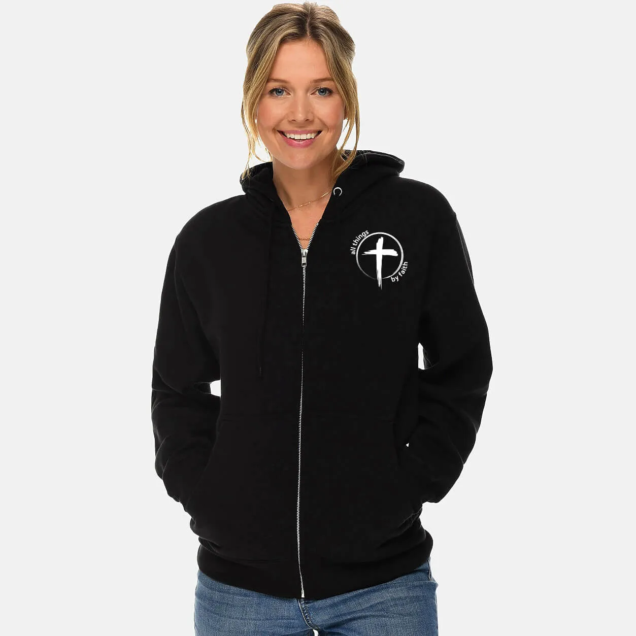 All Things By Faith Cross Full Zip Sweatshirt Hoodie