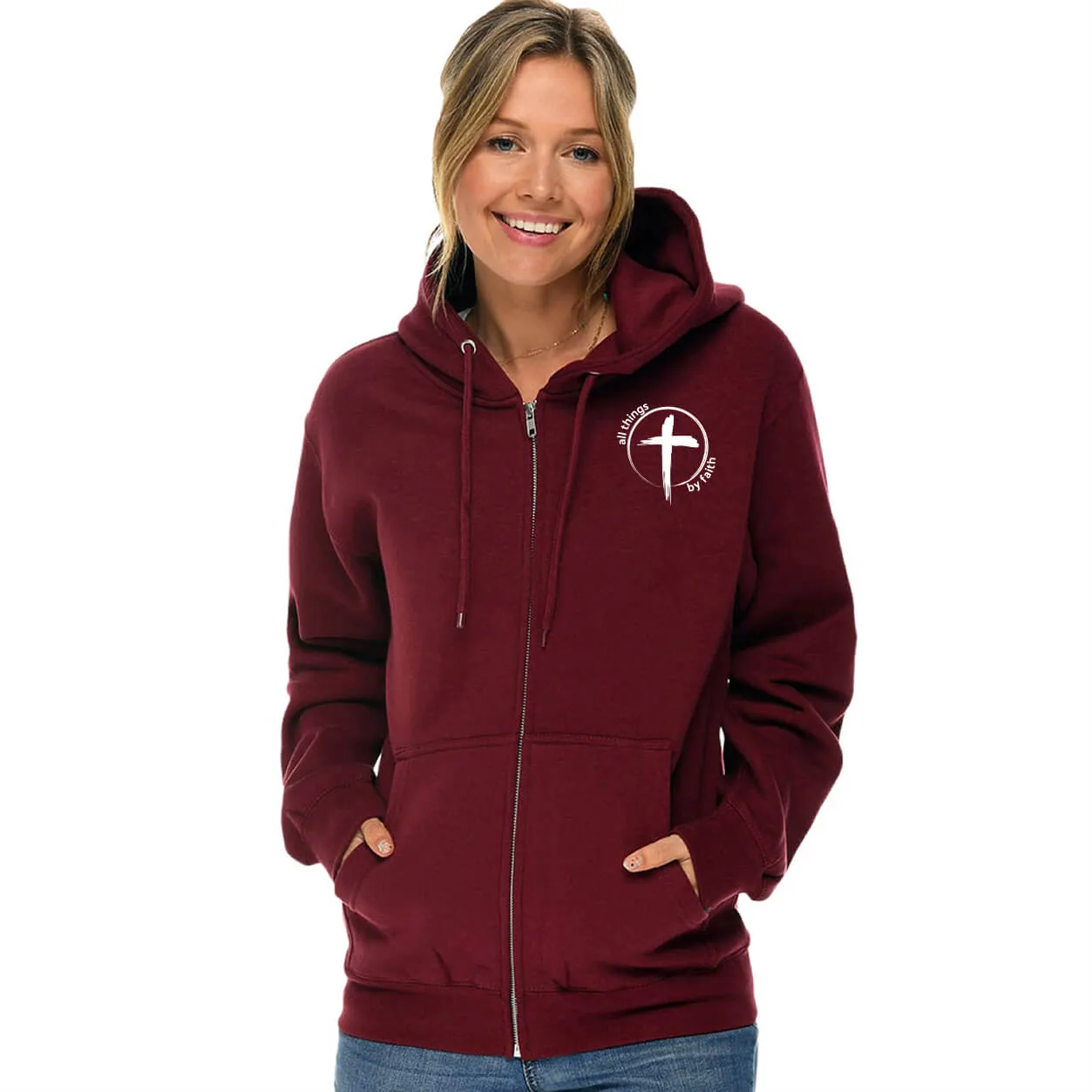 All Things By Faith Cross Full Zip Sweatshirt Hoodie