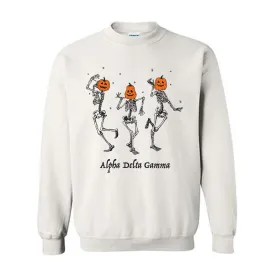 Alpha Delta Gamma Pumpkin Head Skeletons Crewneck Sweatshirt