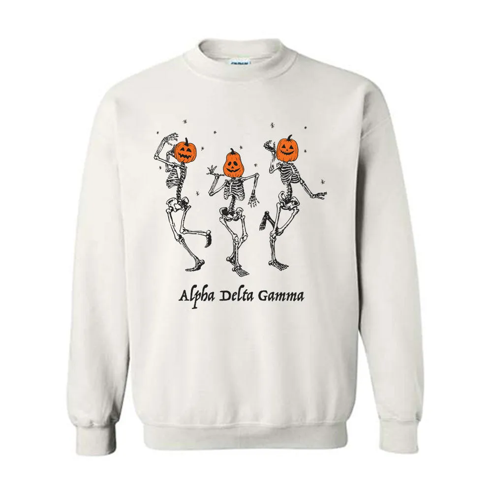 Alpha Delta Gamma Pumpkin Head Skeletons Crewneck Sweatshirt