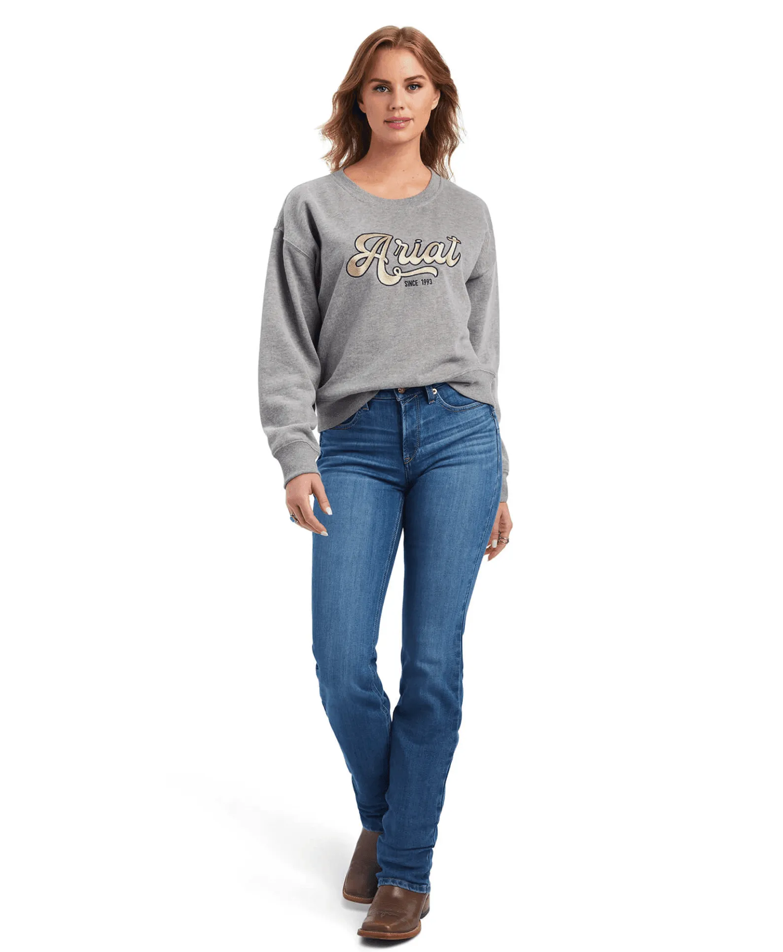 Ariat Women's REAL Metallic Varsity Grey Sweatshirt 10041817