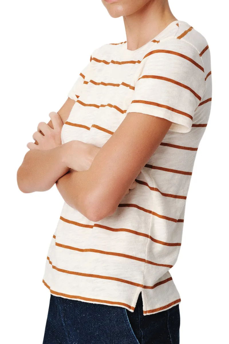 ATM Slub Jersey Stripe Schoolboy Crew Neck Tee in Irish Cream-Cornelian