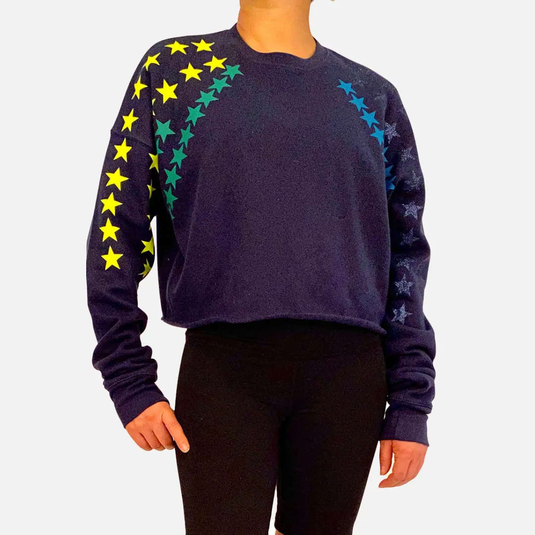 Bell Navy Blue With Neon Starts Hip Length Sweatshirt