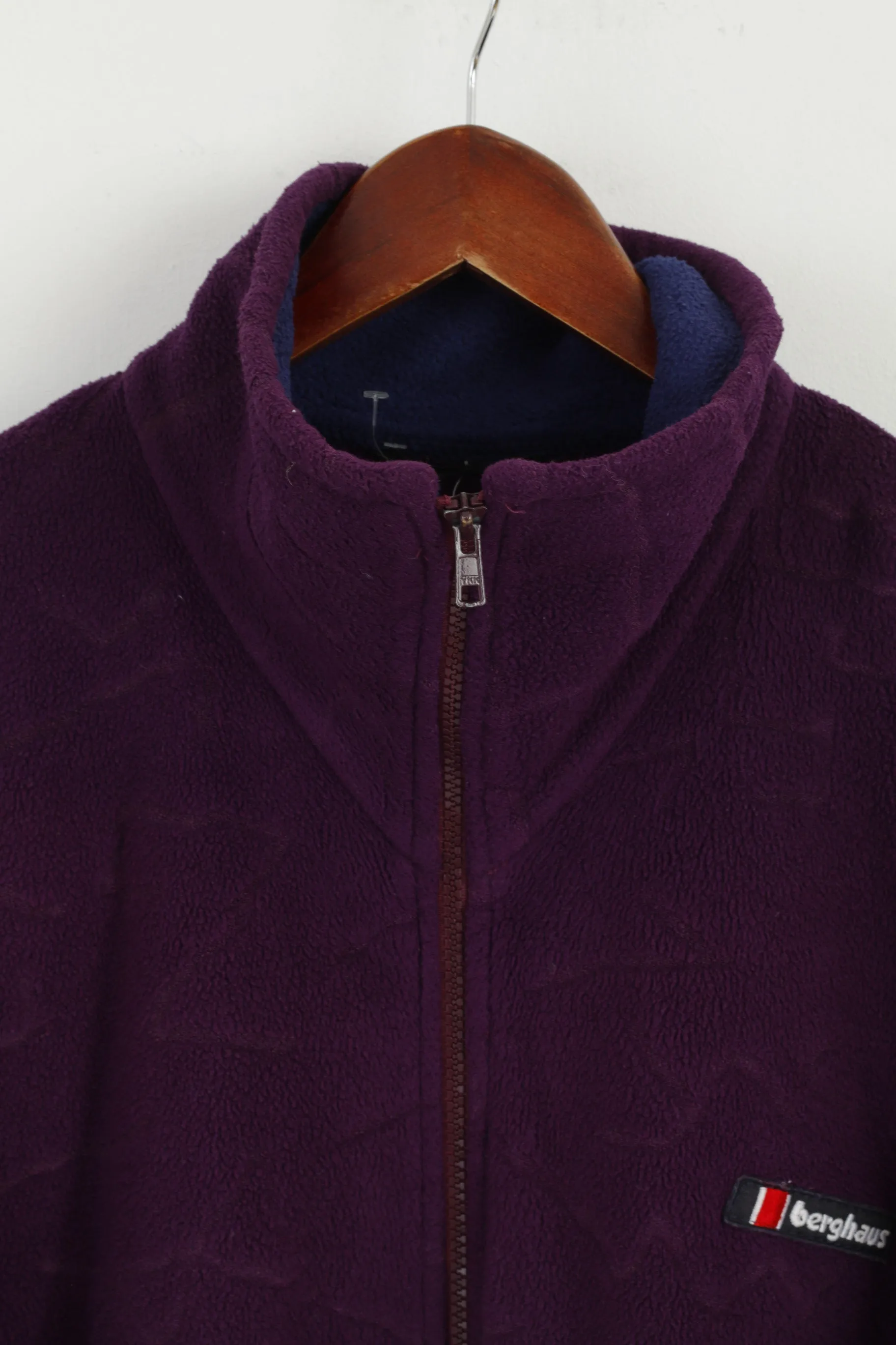 Berghaus Mens L Fleece Top Purple Full Zipper Vintage 90s Outdoor Sweatshirt