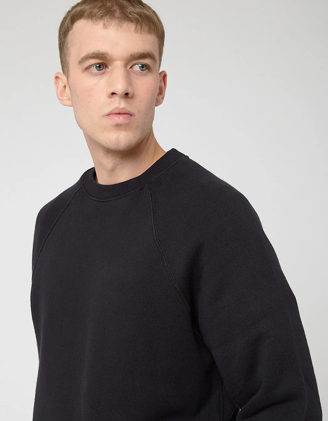 Bhode Raglan Crew Sweatshirt (Loopback) - Black