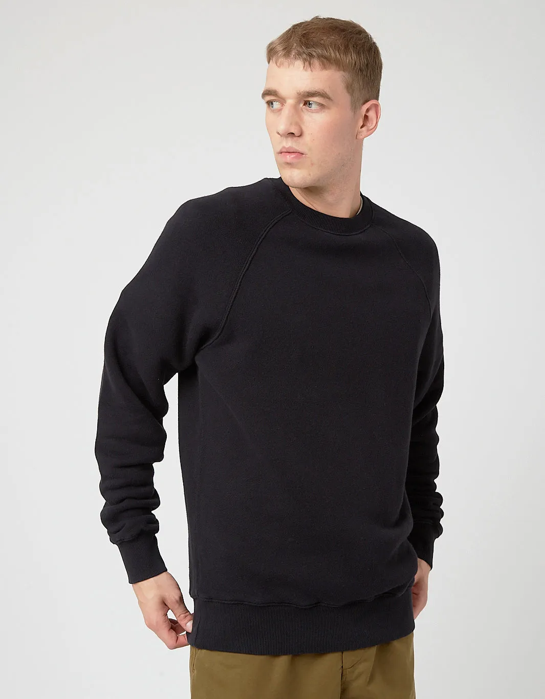 Bhode Raglan Crew Sweatshirt (Loopback) - Black