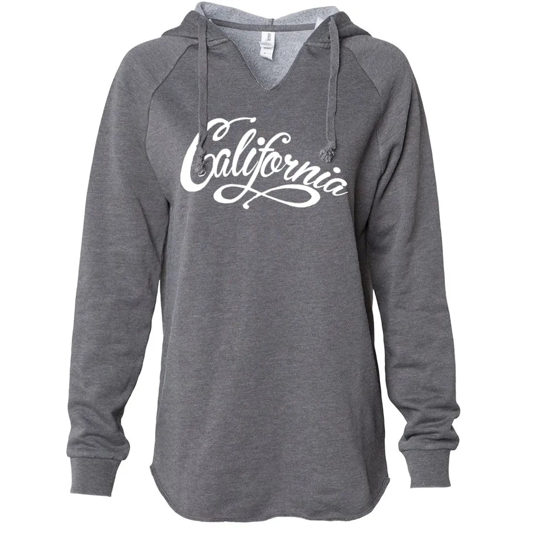 California Beach Script White Print Women's Soft Hooded Pullover