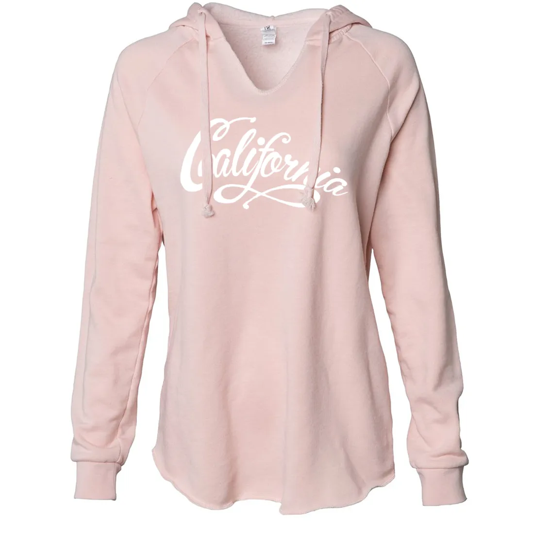 California Beach Script White Print Women's Soft Hooded Pullover