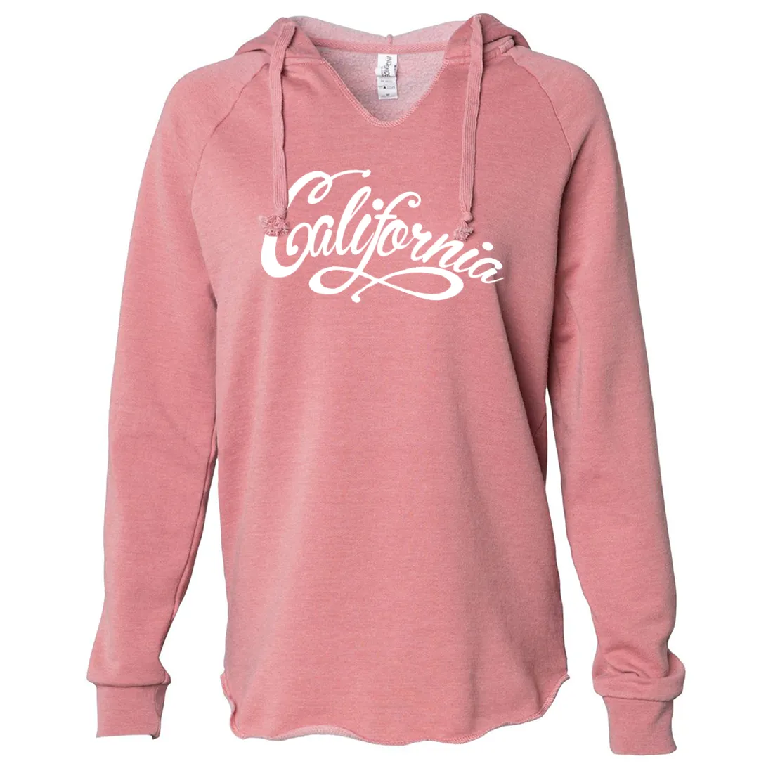 California Beach Script White Print Women's Soft Hooded Pullover