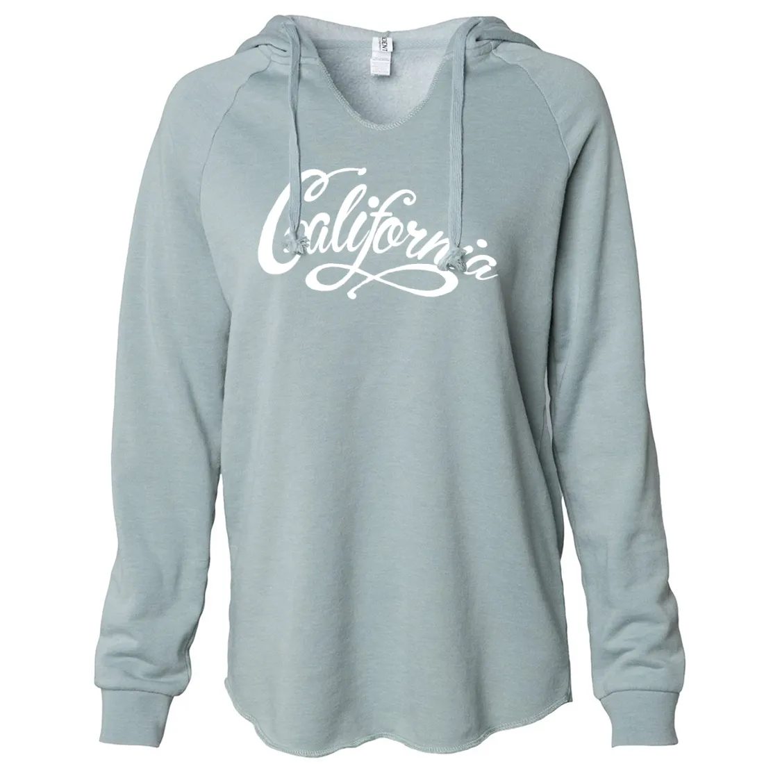 California Beach Script White Print Women's Soft Hooded Pullover