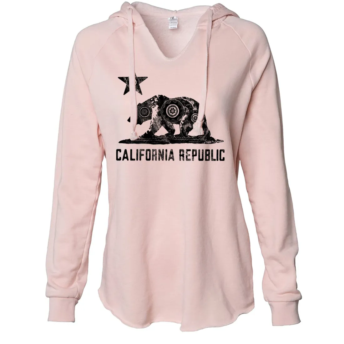 California Chumash Mandala Black Print Women's Soft Hooded Pullover