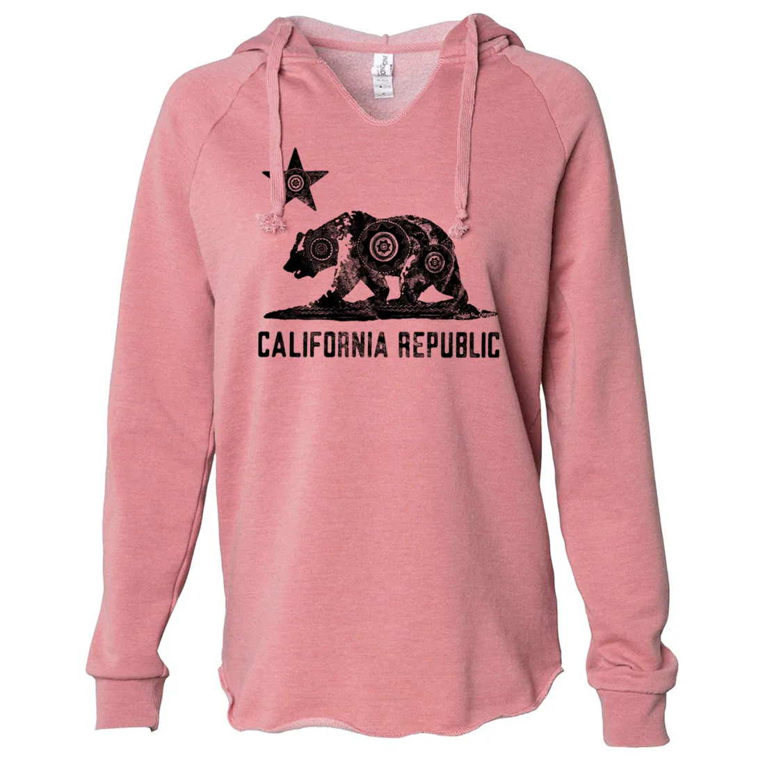 California Chumash Mandala Black Print Women's Soft Hooded Pullover