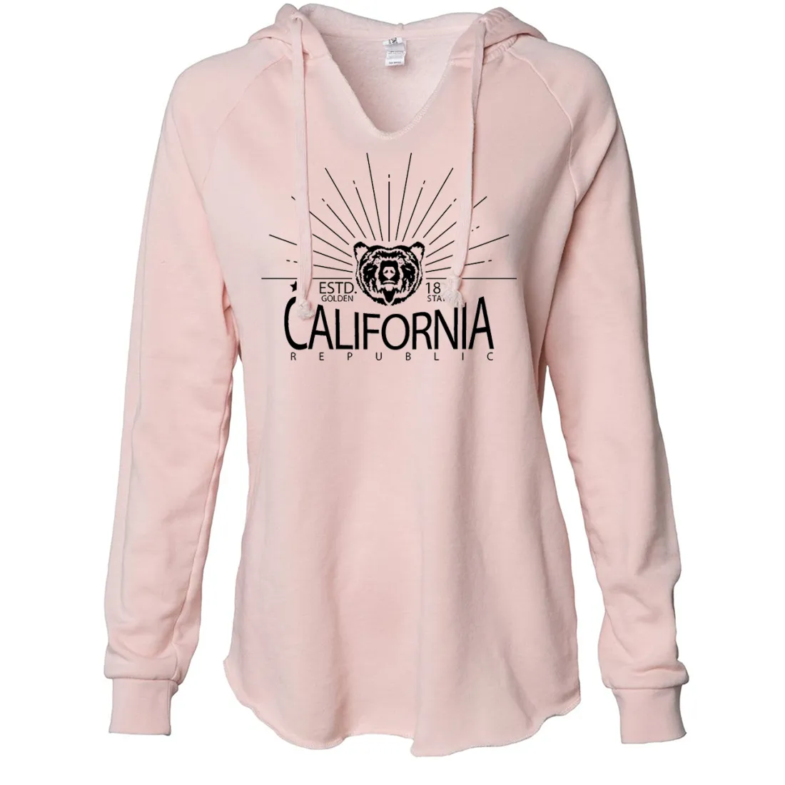 California Golden State Black Print Women's Soft Hooded Pullover