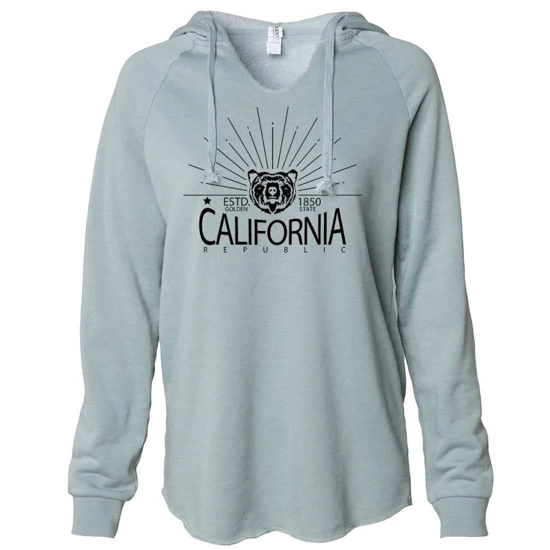 California Golden State Black Print Women's Soft Hooded Pullover