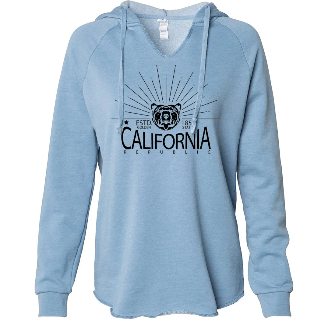 California Golden State Black Print Women's Soft Hooded Pullover