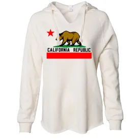 California Republic Borderless Bear Flag Black Text Women's Soft Hooded Pullover