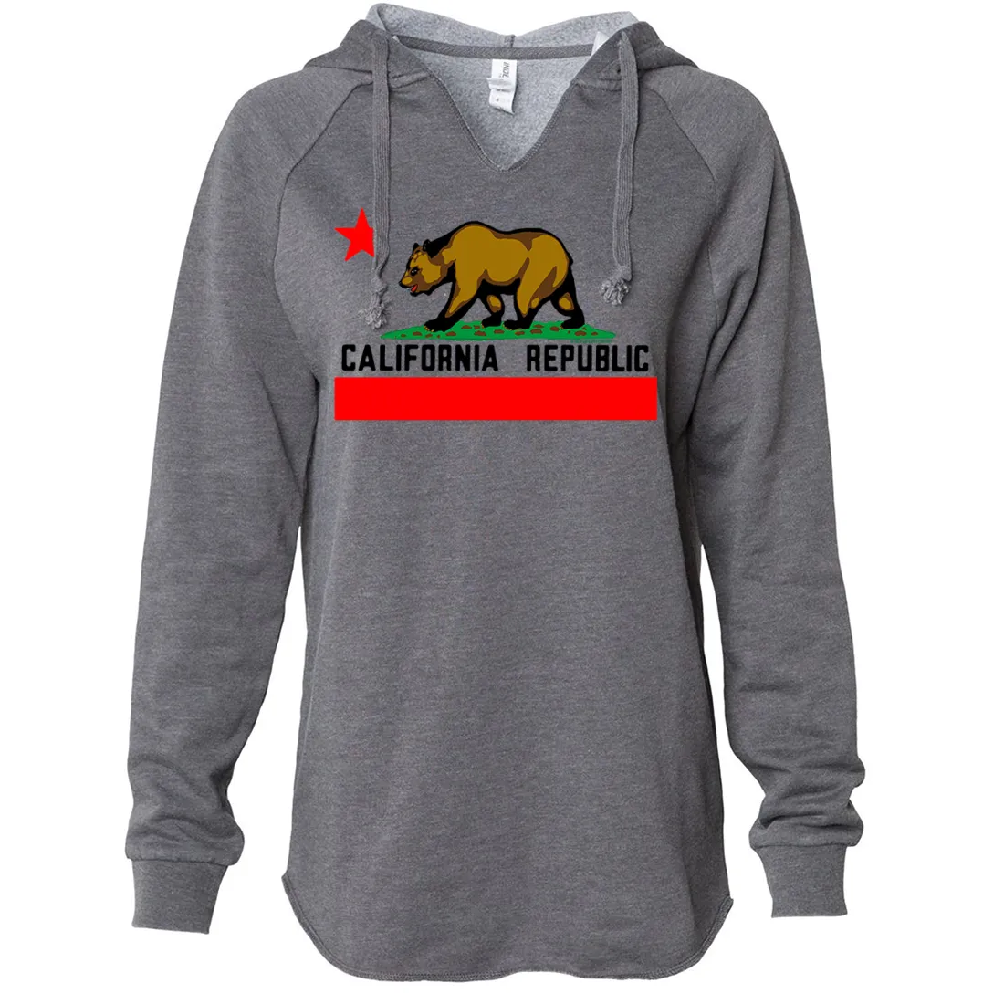 California Republic Borderless Bear Flag Black Text Women's Soft Hooded Pullover