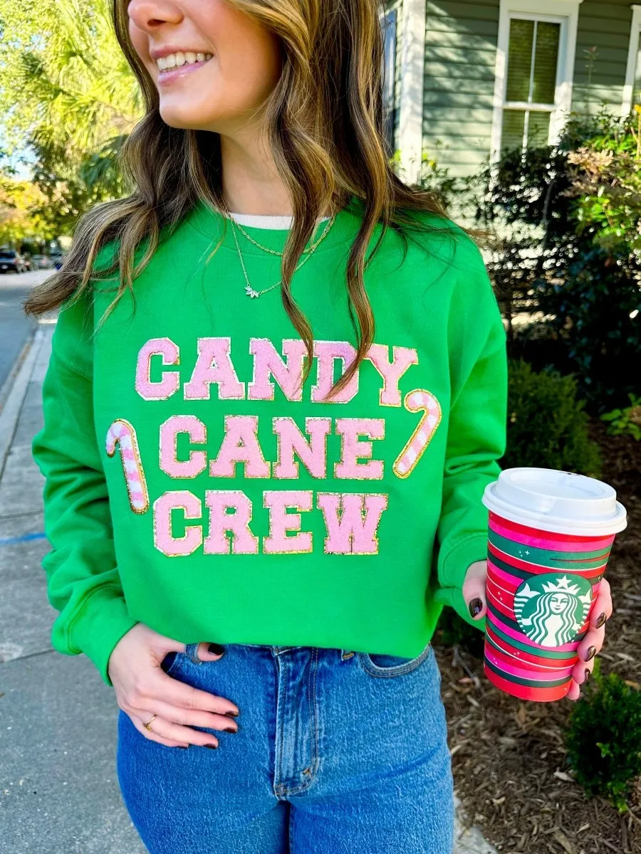 'Candy Cane Crew' Letter Patch Crewneck Sweatshirt