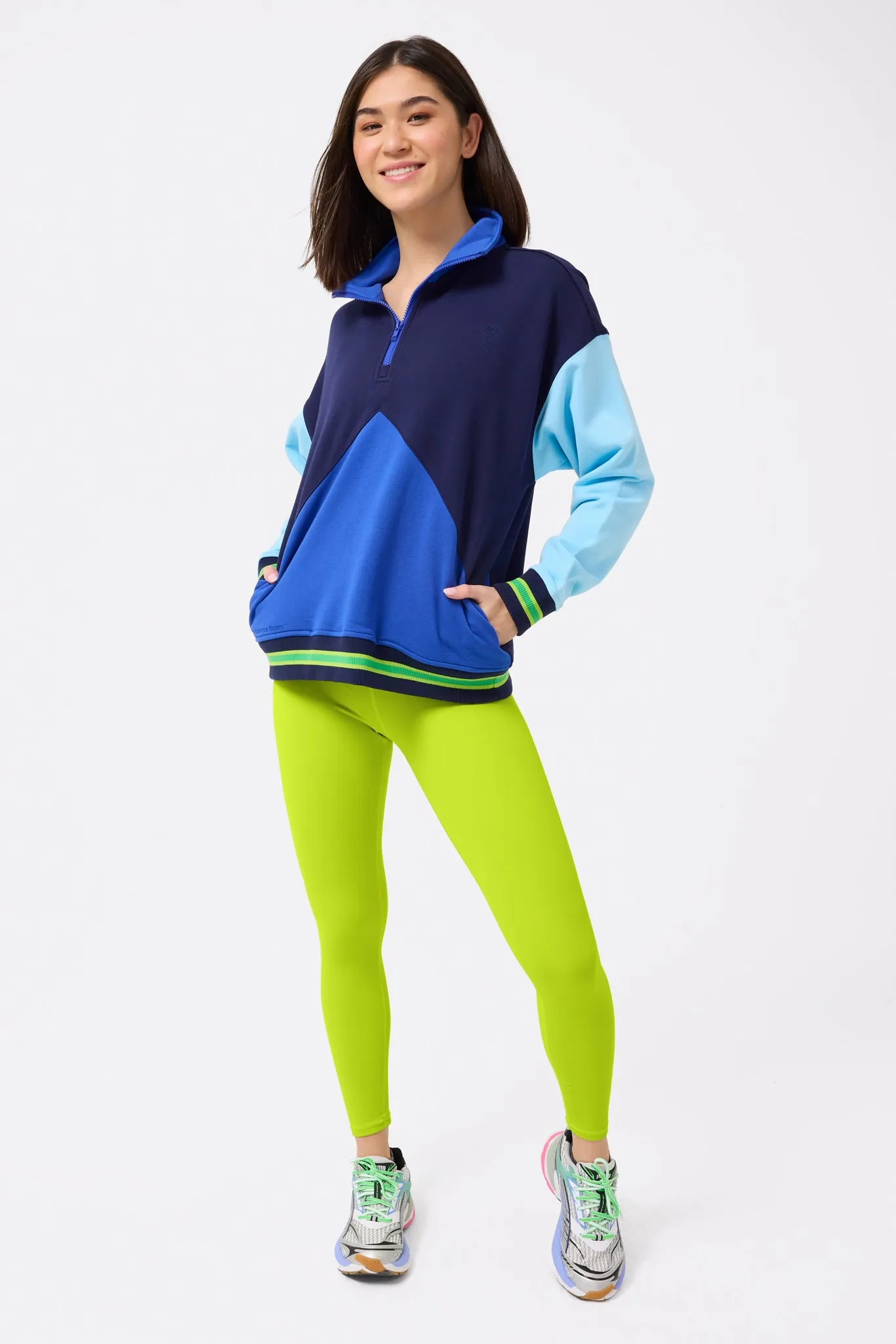 Colorblock Quarter Zip Sweatshirt in Navy, Electric Blue and Cotton Candy