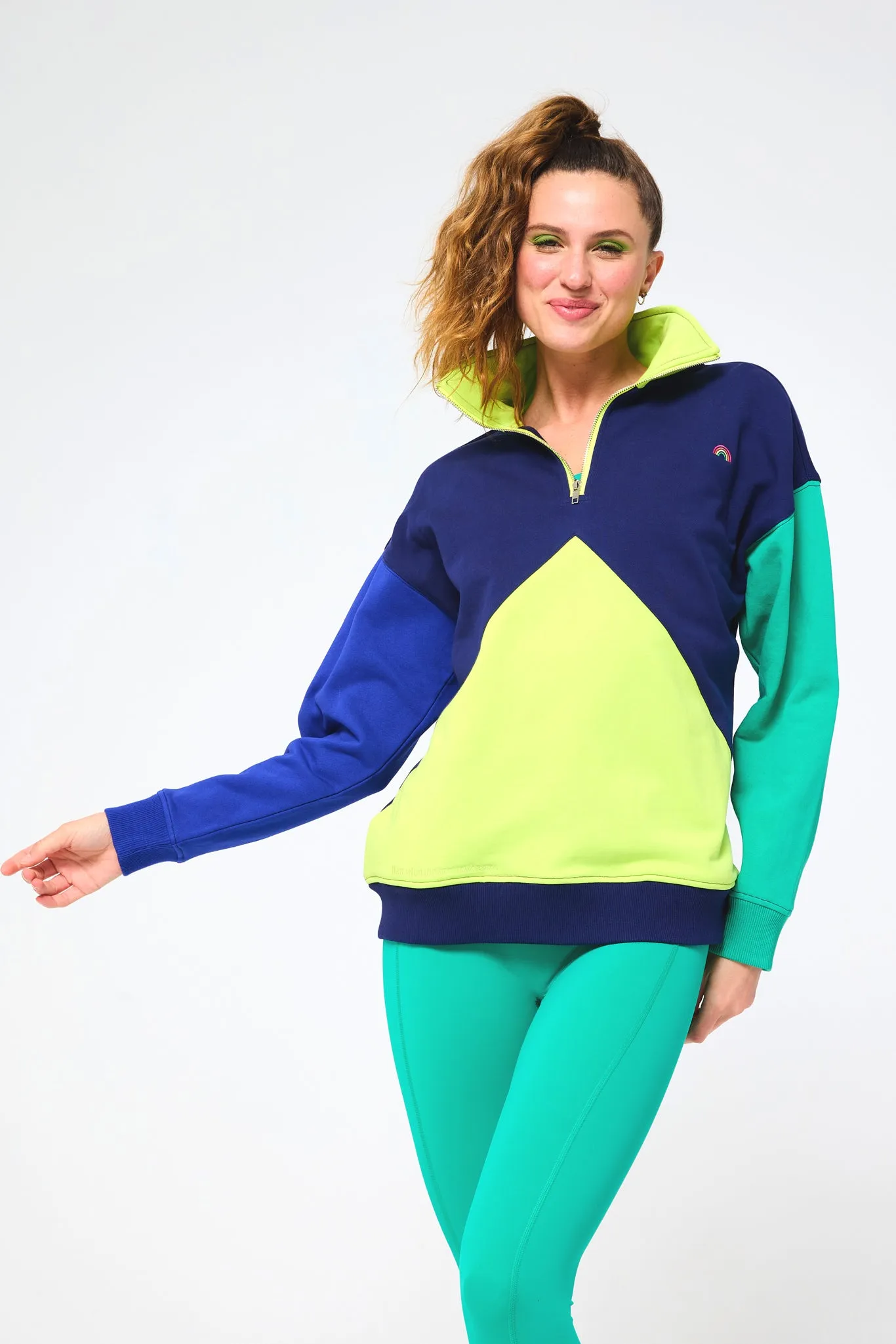 Colorblock Quarter Zip Sweatshirt in Navy