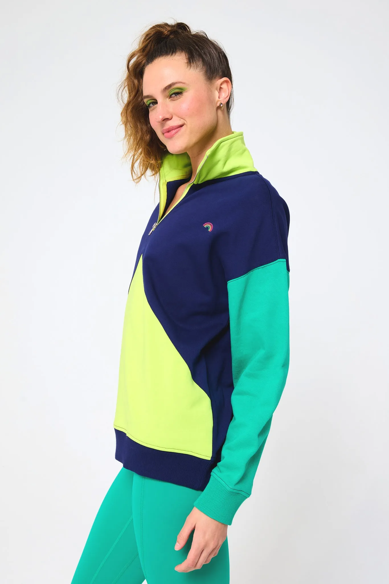 Colorblock Quarter Zip Sweatshirt in Navy