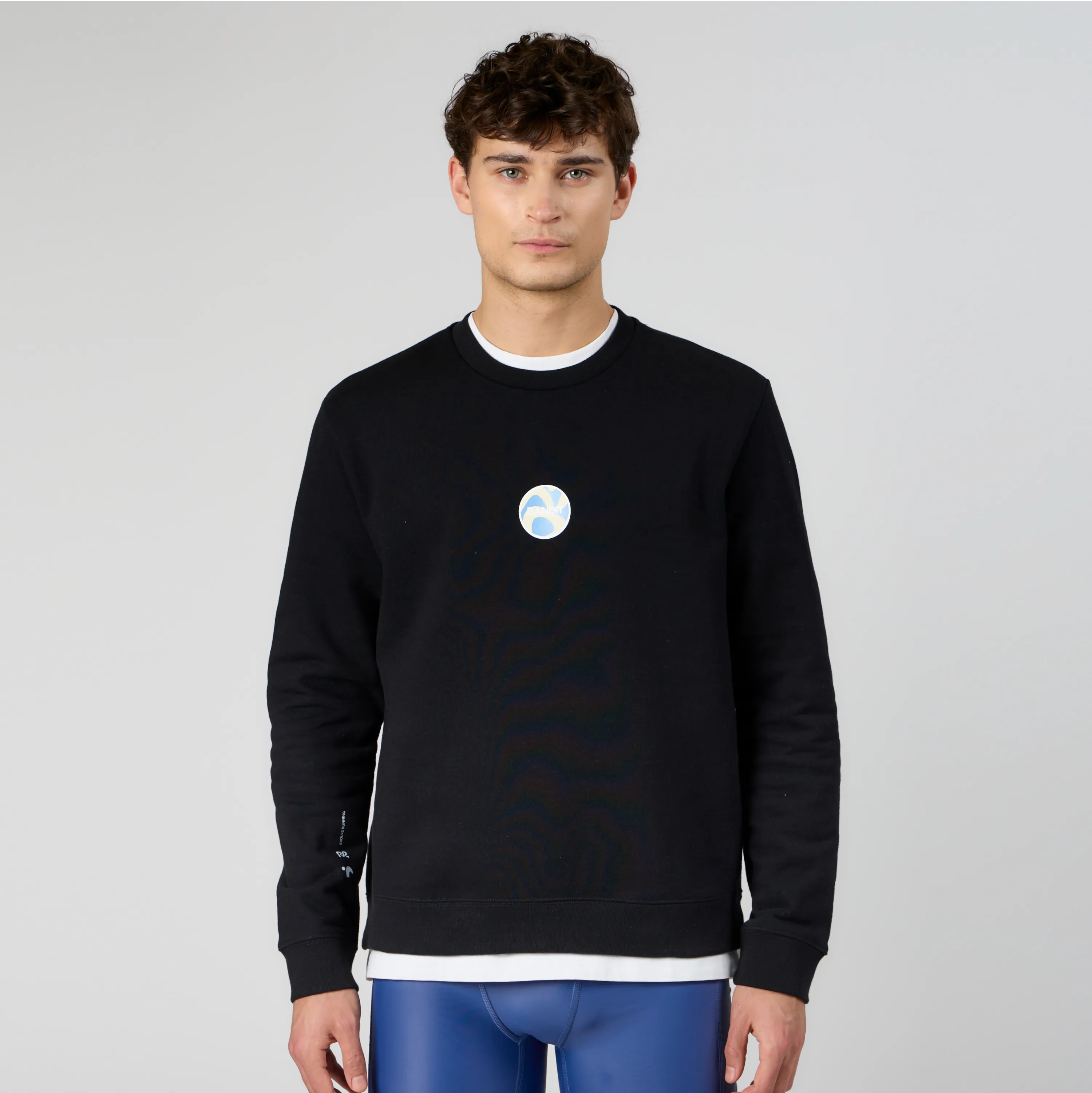 Cotton Fleece Mirrored Runner Crewneck - Black