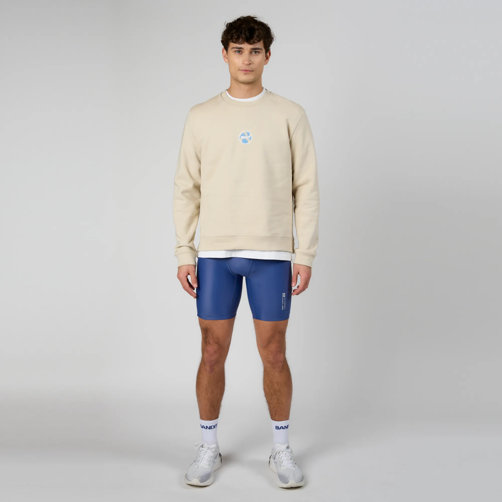 Cotton Fleece Mirrored Runner Crewneck - Champagne