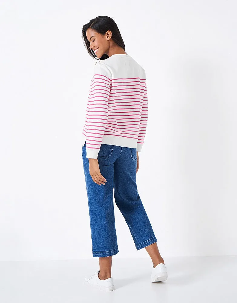 Crew Clothing - Nautical Button Shoulder Sweatshirt - Pink/White