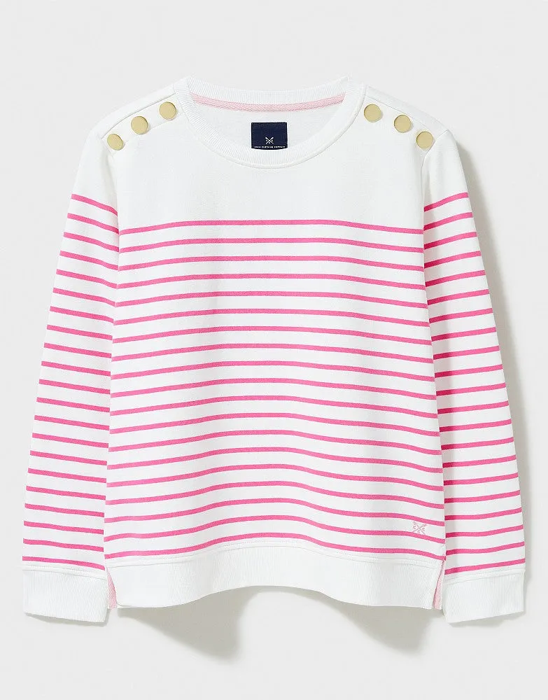 Crew Clothing - Nautical Button Shoulder Sweatshirt - Pink/White