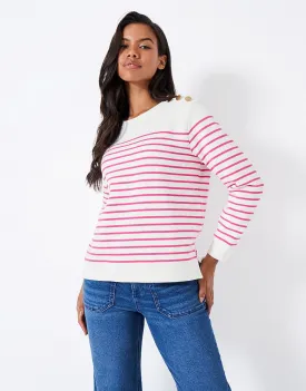 Crew Clothing - Nautical Button Shoulder Sweatshirt - Pink/White