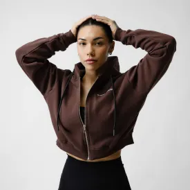 Cropped Zip-Up Hoodie - Brown