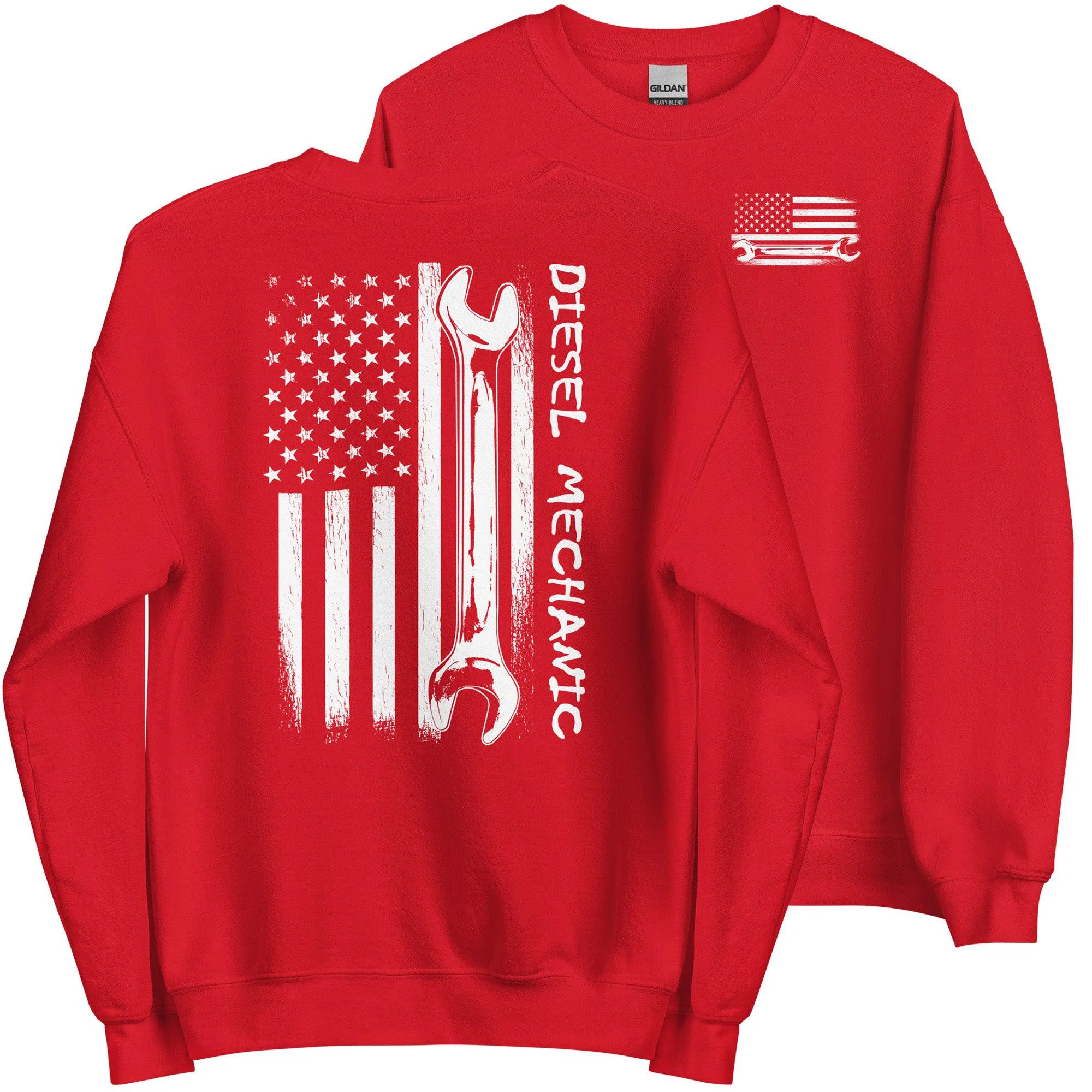 Diesel Mechanic American Flag Crew Neck Sweatshirt