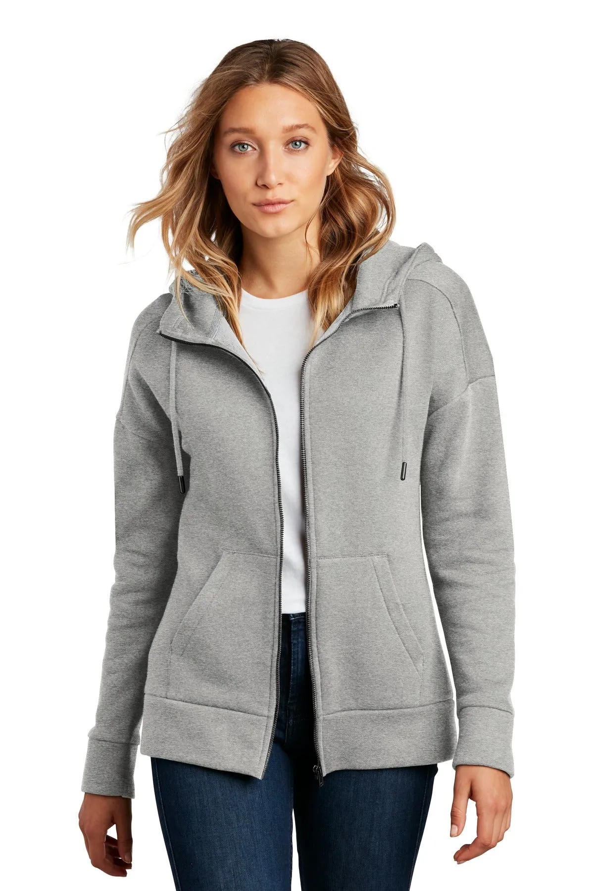 District Women's Perfect Weight Fleece Drop Shoulder Full-Zip Hoodie DT1104