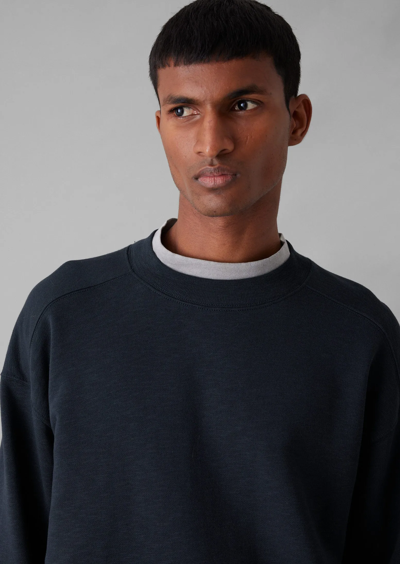 Dropped Shoulder Loopback Jersey Sweatshirt | Navy