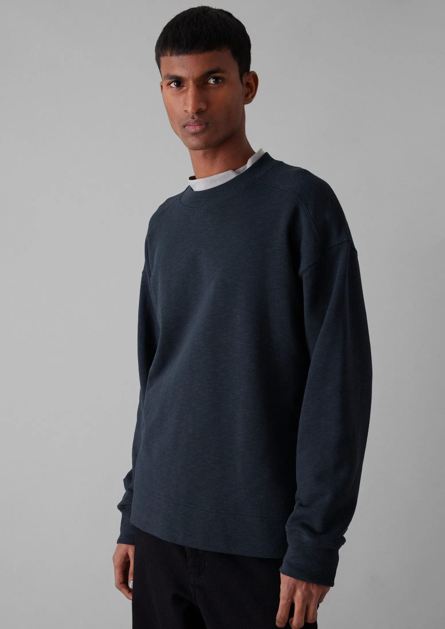 Dropped Shoulder Loopback Jersey Sweatshirt | Navy