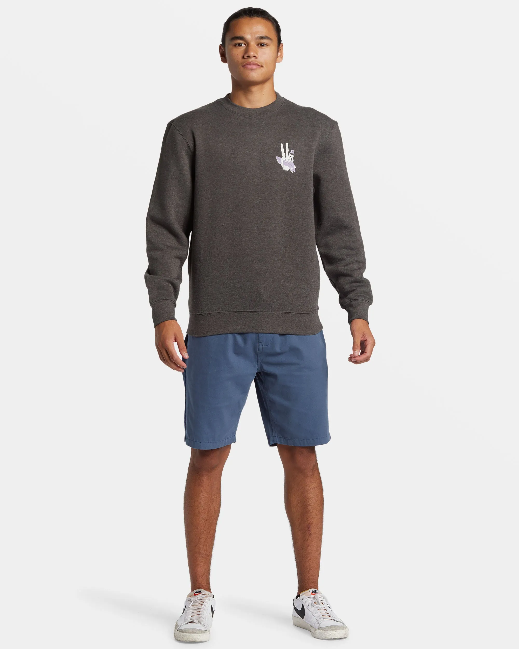 E Peace Out Crew Neck Sweatshirt - Charcoal Heather