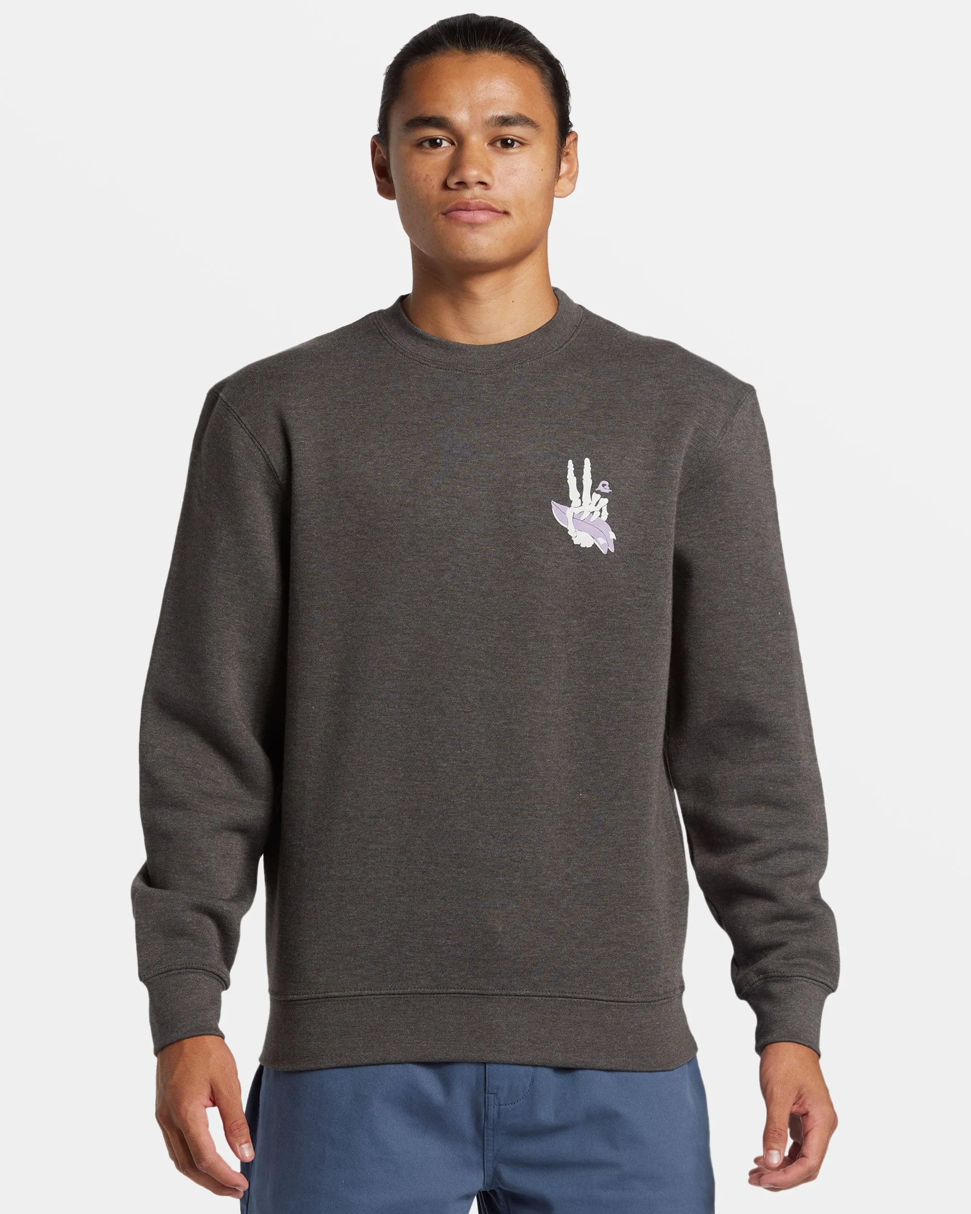 E Peace Out Crew Neck Sweatshirt - Charcoal Heather