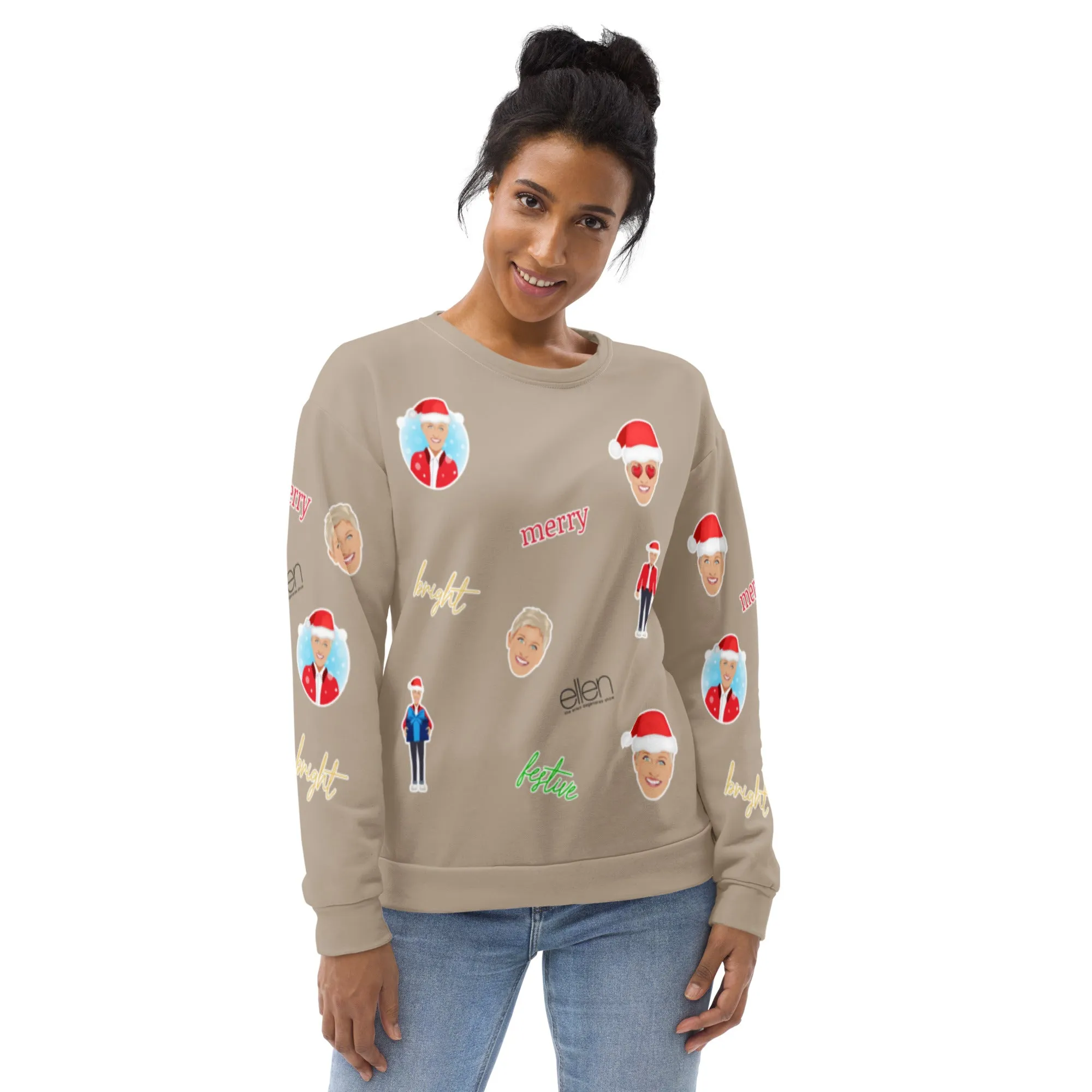 Ellen's Holiday Emoji All Over Sweatshirt (Latte)