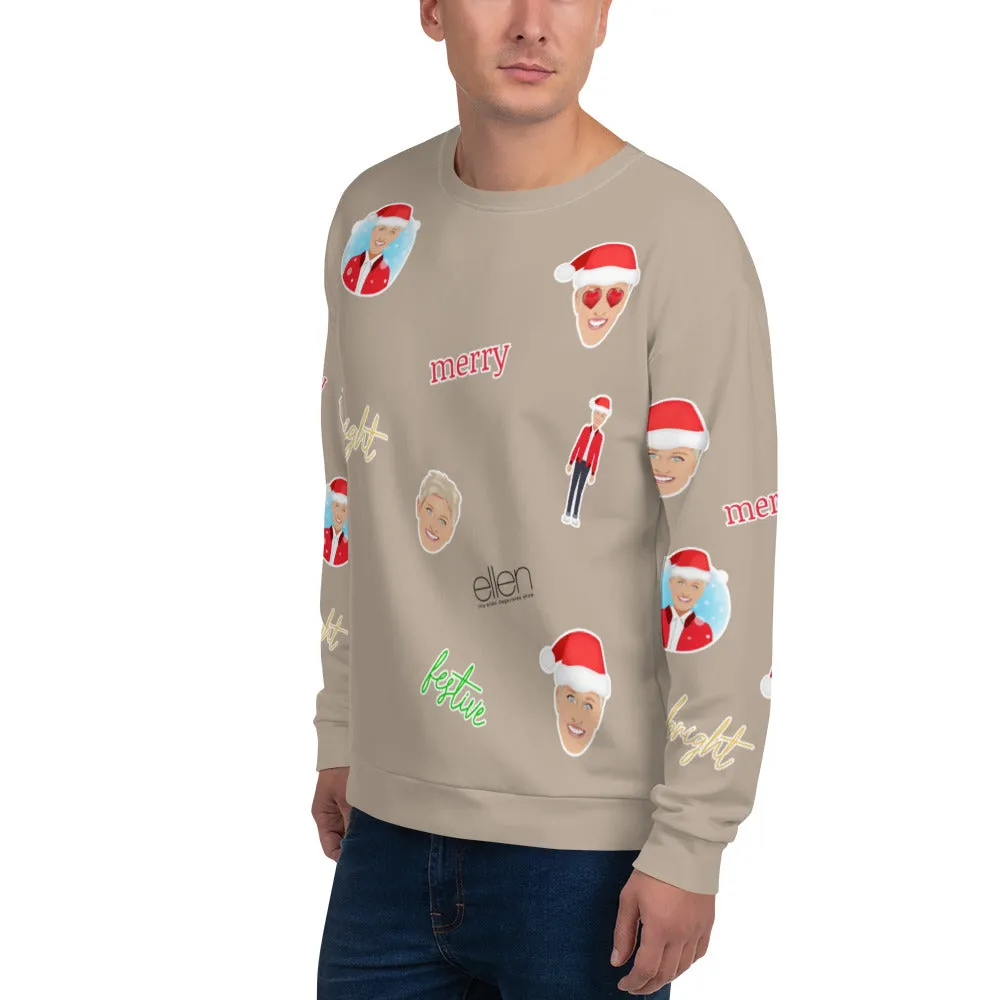 Ellen's Holiday Emoji All Over Sweatshirt (Latte)