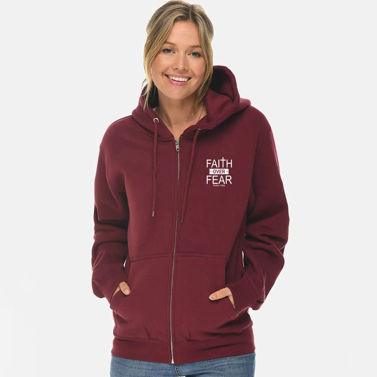 Faith Over Fear Cross Full Zip Sweatshirt Hoodie