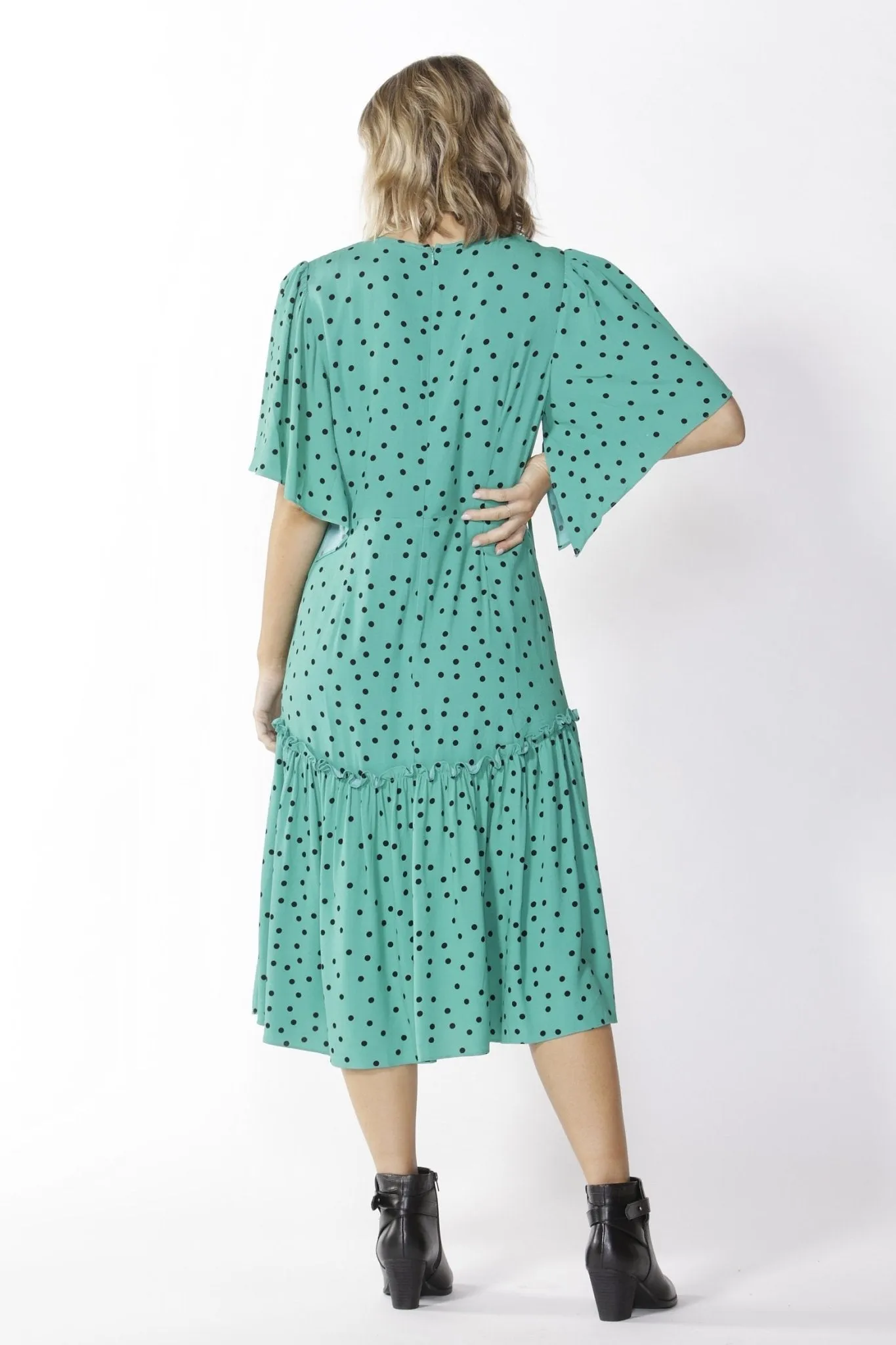 Fate   Becker Ophelia Midi Dress in Green Dot