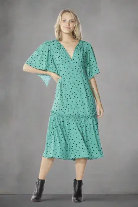 Fate   Becker Ophelia Midi Dress in Green Dot